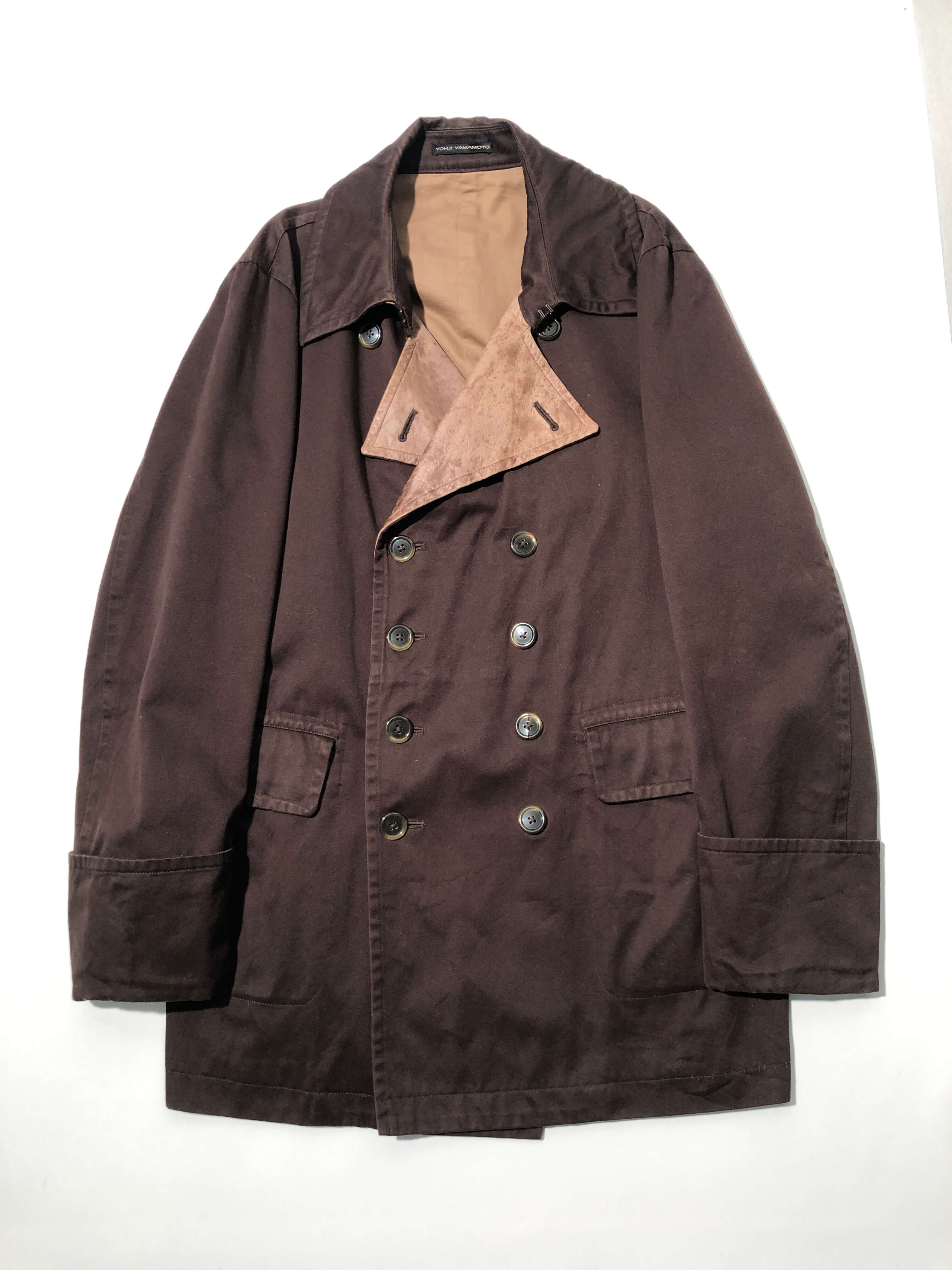 90s Y&#039;S FOR MAN leather trimming double coat