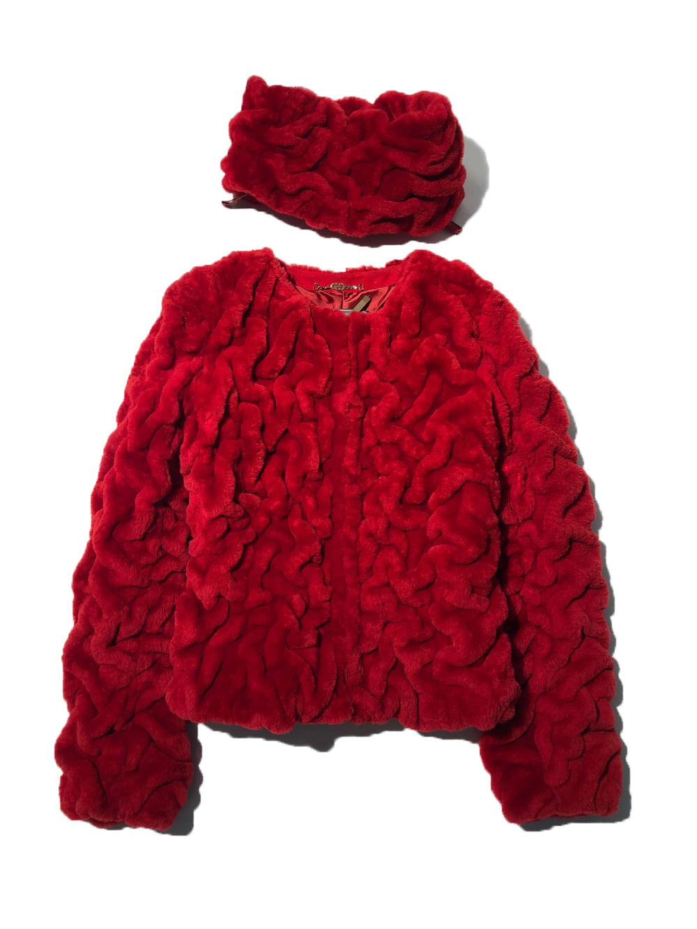 salvatore ferragamo 2003f/w red fur leather jacket